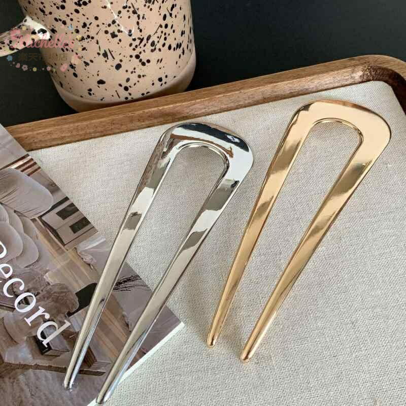 樂天商城 - ヘアアクセサリー 韓国風 U型 かんざし 金属 シンプル デザイン 幾何型 電気メッキ加工 金 銀 お団子ヘア ヘアアレンジ 普段使い かわいい