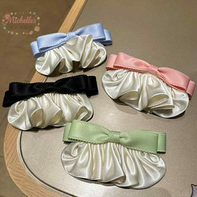 樂天商城 - ヘアアクセサリー 女性 リボン スプリングクリップ ポニーテール 後頭部 髪留め 布製 高級感 黒 グリーン ピンク 春 かわいい 爽やか