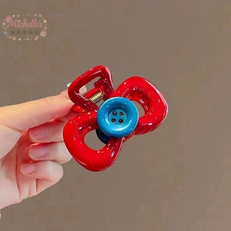 樂天商城 - 【楽天スーパーSALE】ヘアアクセサリー レディース 夏 赤 蝶結び ボタン つかみクリップ 高級感 半結び アセテート ヘアクリップ アップヘア シャーククリップ かわいい 丸形 おしゃれ ヘアアレンジ