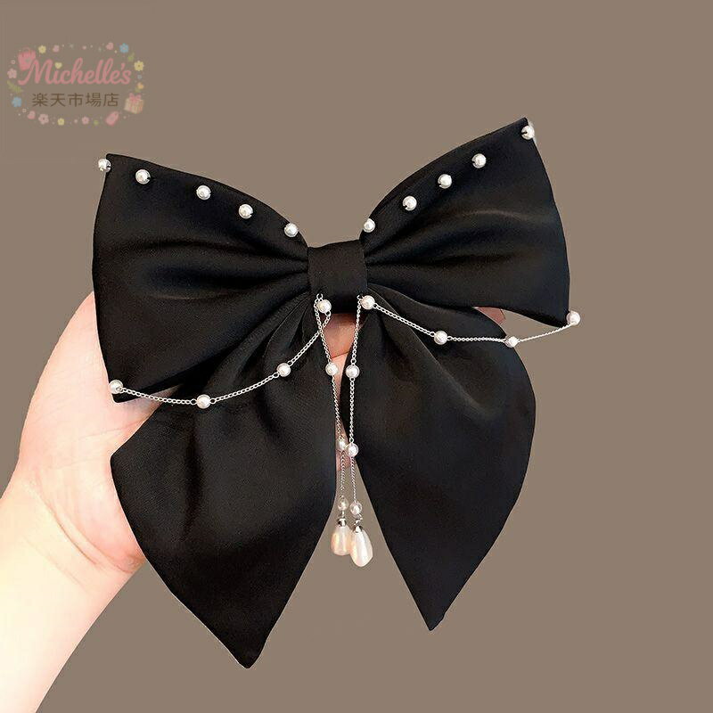 樂天商城 - ヘアクリップ レディース 赤 大型 蝶結 パール 流蘇 後頭部 トップ 韓国風 清新 スイート 冬 布 手作り かわいい ヘアアクセサリー