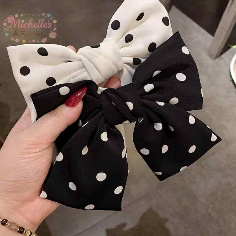 樂天商城 - ヘアクリップ レディース シンプル かわいい 後頭部 手作り 布地 ヘアアクセサリー ポルカドット 蝶結 バネ留め 黒 白 赤 春 通勤 普段使い おしゃれ