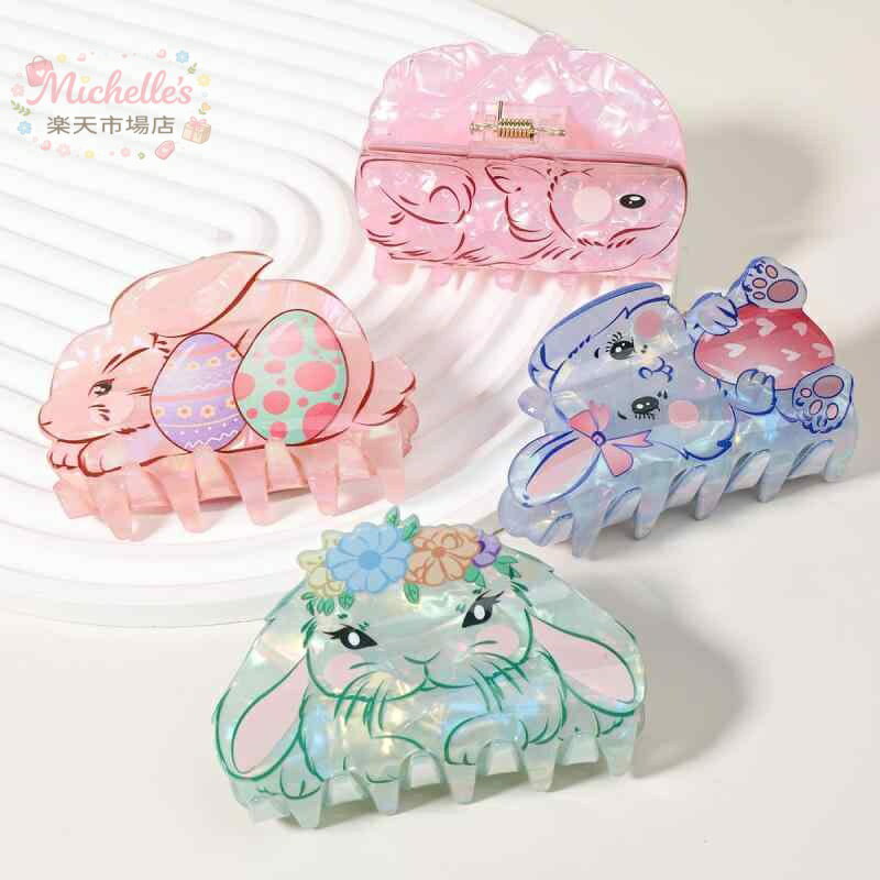 樂天商城 - ヘアークリップ メンズ レディース アクリル かわいい 動物モチーフ うさぎ 猫 くま デザイン 爽やか 甘め イエロー パープル グリーン 夏 普段使い 髪飾り ユニーク ヘアアクセサリー