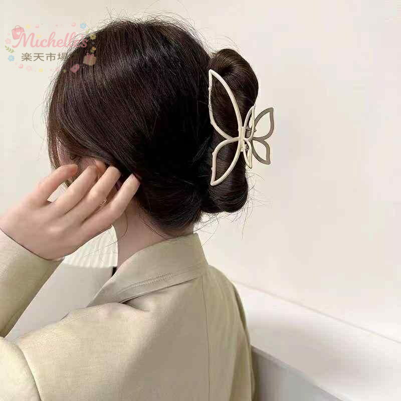 乐天商城 - ヘアアクセサリー レディース 高級感 蝶々 メタル バンスクリップ アップスタイル まとめ髪 後頭部 シャーククリップ 個性的 上品 韓国風 大人かわいい 合金製 電気メッキ加工 アースカラー ブラック