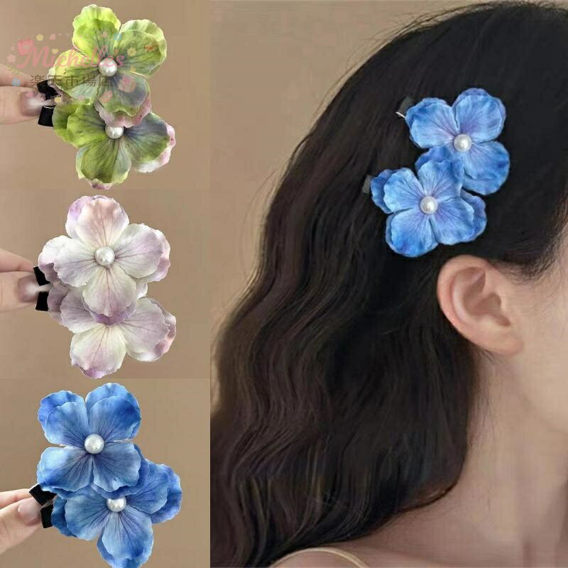 樂天商城 - ヘアクリップ 女性 アジサイ 花 リアル フラワー サイド ピン かわいい ヘアアクセサリー 布製 手作り 韓国風 爽やか 甘め 春 青 緑 ピンク おしゃれ 普段使い 気質 頭花