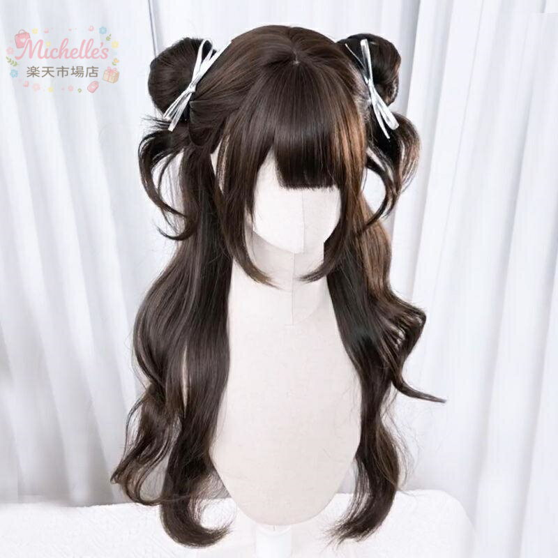 ウィッグ レディース ソフトガール系 ロリータ風 日韓風 フルウィッグ ロングカール アッシュブラウン 耐熱ファイバー 人工毛 自然な質感 リアル ふんわり ぱっつん前髪 イメチェン 普段使い