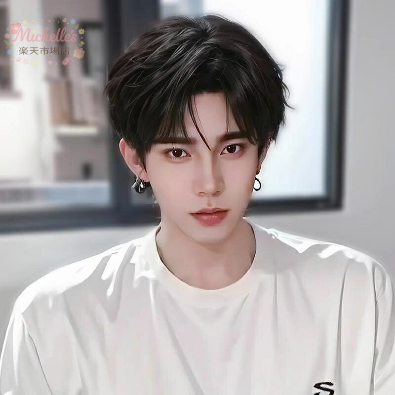 樂天商城 - ウィッグ メンズ ショート カール 中分けバングス 韓国風 リアル 自然 ハンサム 学生向け 黒 耐熱ファイバー フルウィッグ 全頭かつら
