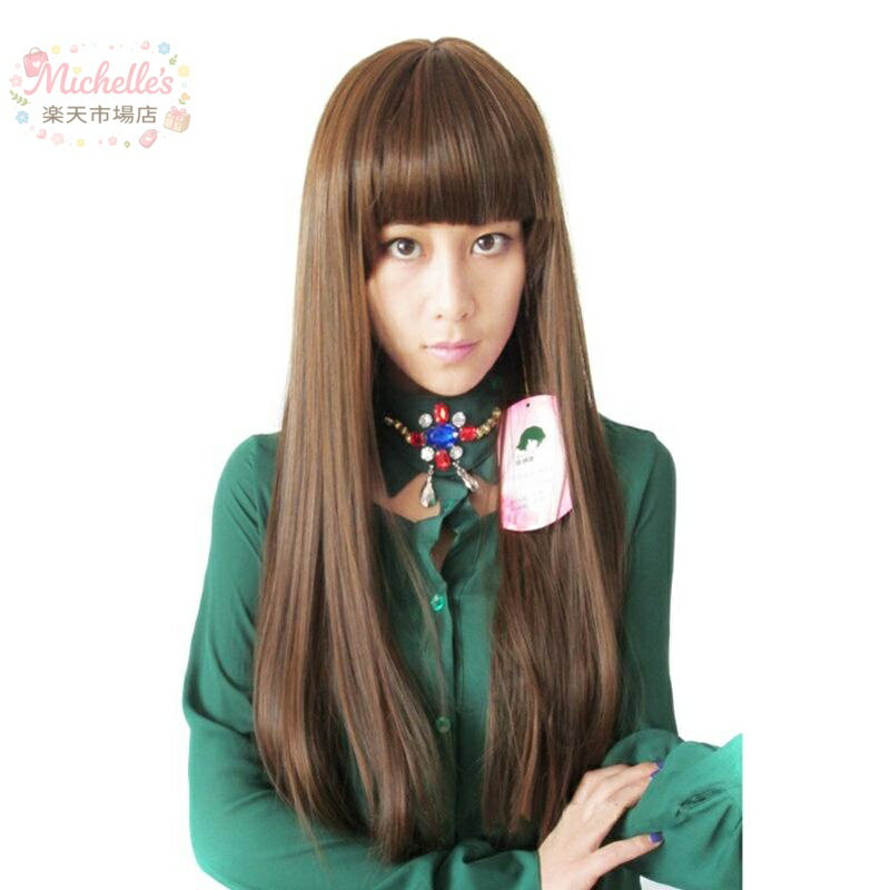樂天商城 - ウィッグ レディース ロングストレート ぱっつん前髪 リアル ナチュラル フルウィッグ マット 耐熱ファイバー 自然な艶 ライトブラウン かつら