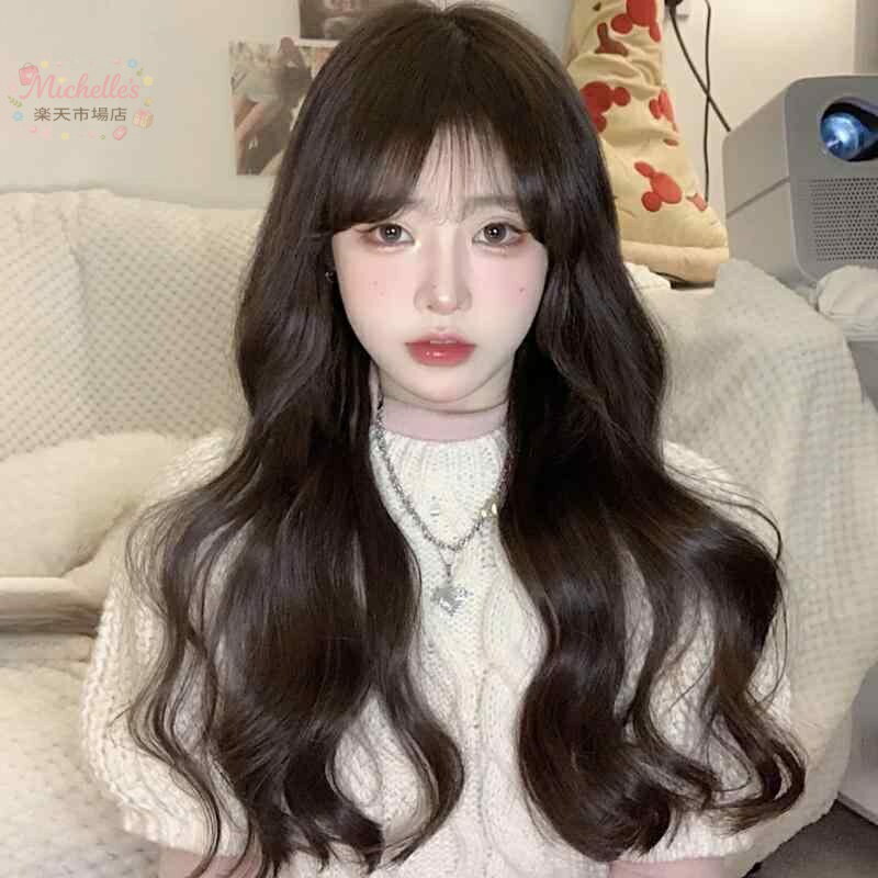 樂天商城 - ウィッグ レディース フルウィッグ ロングカール 大波ウェーブ シースルーバング 韓国風 自然な仕上がり 耐熱ファイバー 丸顔 小顔効果 イメチェン 普段使い