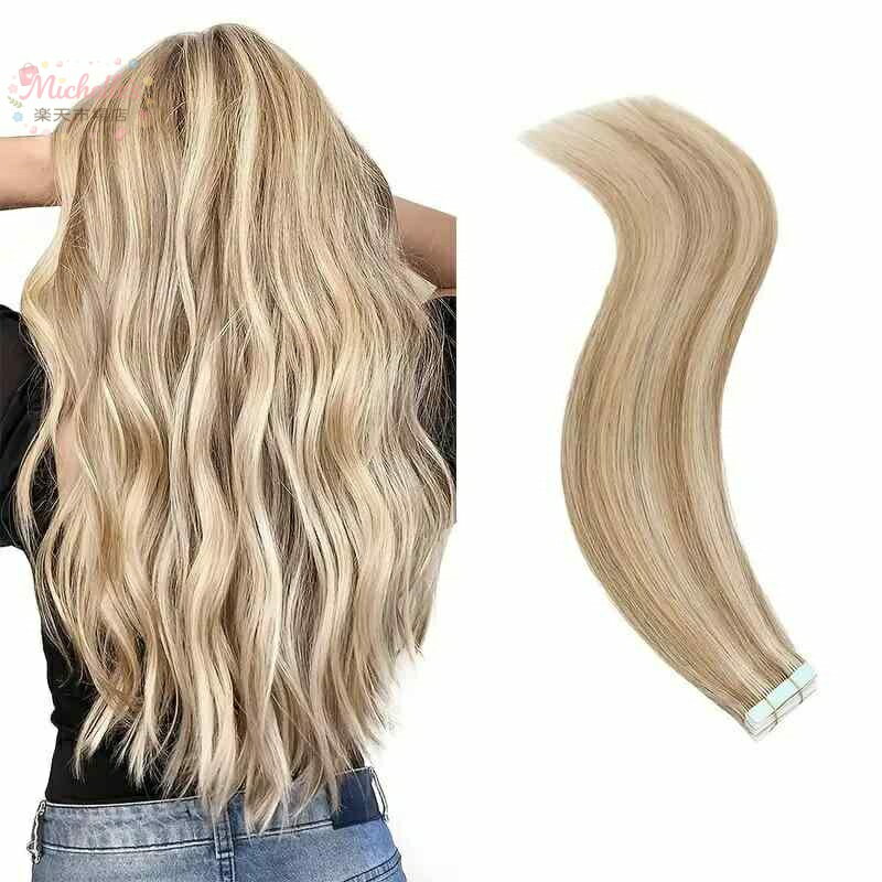 樂天商城 - ヘアエクステ レディース 人毛 テープエクステ 50g 高品質 シームレス 目立たない ストレート 部分ウィッグ 染められる パーマ可能 ミディアムロング