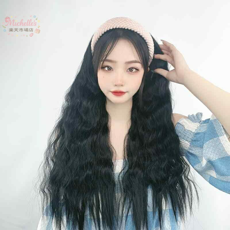 乐天商城 - 【楽天スーパーSALE】ウィッグ レディース 韓国風 カチューシャ一体型 ハーフウィッグ ロング ウェーブ U字型 高品質耐熱ファイバー 人工毛 秋冬 ボリュームアップ 自然 ファッション 手軽 イメチェン