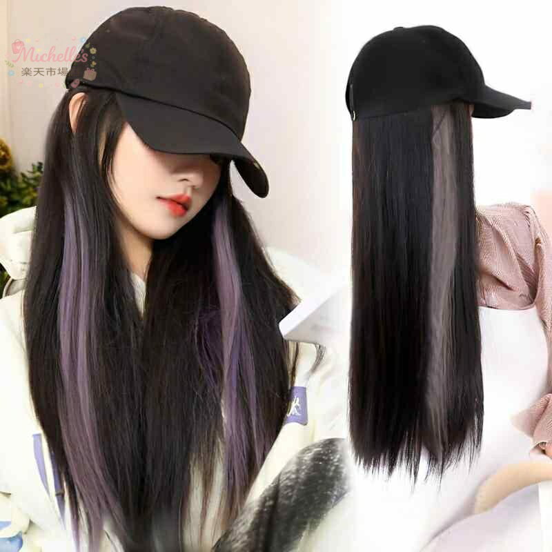 樂天商城 - ウィッグ レディース キャップ一体型 帽子付き インフルエンサー ロングストレート ハイライト グラデーション 耐熱ファイバー かつら カール アイロン可能 変装 仮装 コスプレ