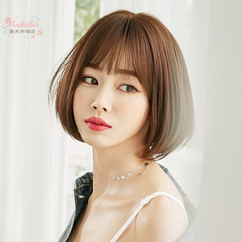 乐天商城 - 【楽天スーパーSALE】ウィッグ レディース 韓国風 シースルーバング ショートボブ ふんわり 自然な小顔効果 耐熱ファイバー 黒 アッシュブラウン ダークブラウン ファッション 普段使い