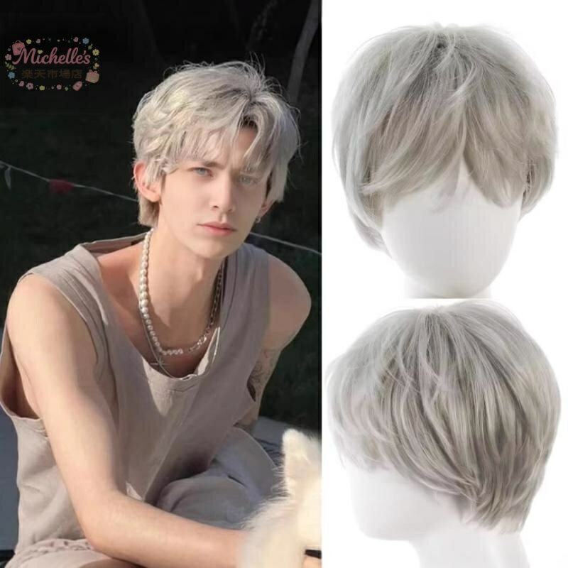 樂天商城 - ウィッグ 男性用 コスプレ ショート ふかし加工 サイドパート ハネ ゲーム キャラクター 耐熱ファイバー アレンジ自由 イベント 仮装 ブラック ダークブラウン ライトブラウン グレイッシュ