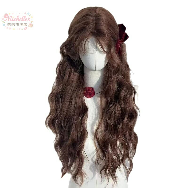 ウィッグ レディース フルウィッグ ロングカール 羊毛巻き 耐熱ファイバー キャラメルマロンブラウン ナチュラル リアル リラックススタイル 普段使い 小顔効果 斜め前髪 秋冬