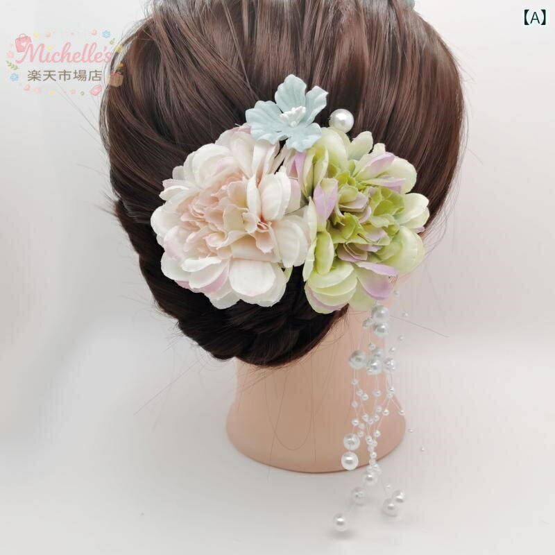 樂天商城 - ヘアアクセサリー レディース 和風 レトロ フラワー パール 造花 ヘアクリップ ヘアピン グリーン ホワイト ピンク セット 夏 普段使い かわいい おしゃれ