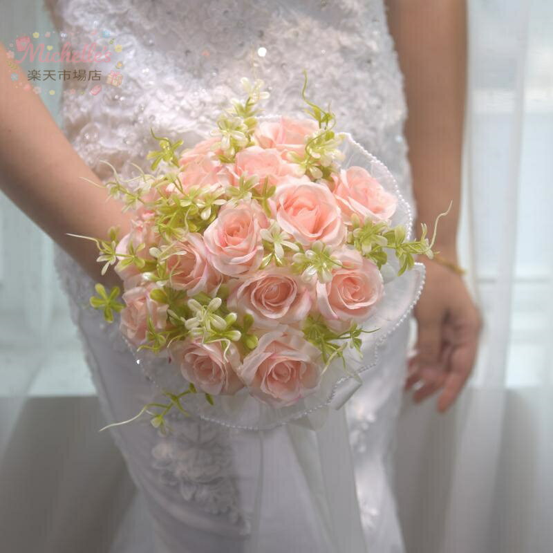 乐天商城 - 【楽天スーパーSALE】花束 花嫁 ウェディング ブーケ 結婚式 披露宴 二次会 造花 ローズ バラ アートフラワー シルクフラワー ナチュラル 森ガール系 手持ち ブライズメイド 油絵風