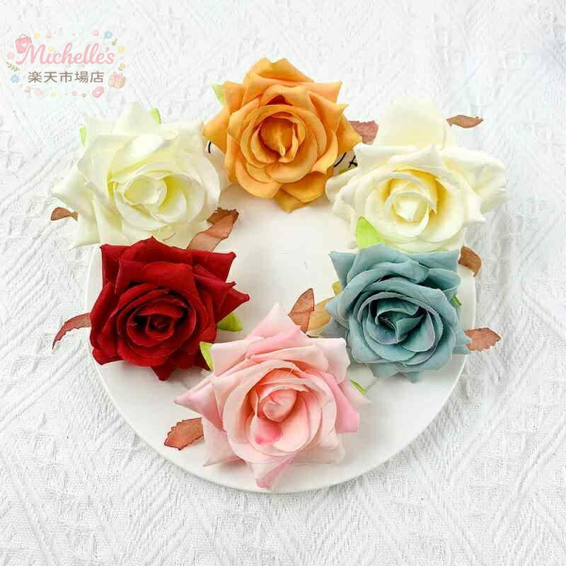 【楽天スーパーSALE】造花 バラ リアル 絹製 直径 9cm 赤 ピンク 緑 欧式 装飾 フラワー ヘアアクセサリー DIY ヘアピン 帽子飾り ドレス装飾 アーチ挿花 おしゃれ デコレーション