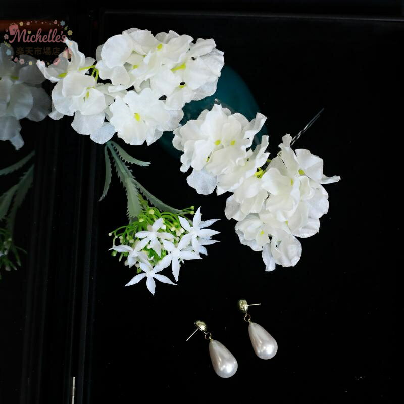 樂天商城 - ヘアアクセサリー 簪 造花 花簪 シンプル かわいい クラシカル レトロ 花嫁 チャイナドレス 漢服 敬酒 白 金属 電気メッキ加工 手作り 万能