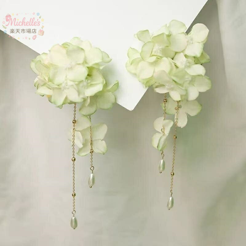 樂天商城 - 髪飾り レディース 造花 布製 紫陽花 アジサイ 和風 レトロ かわいい 手作り フラワーモチーフ ペアクリップ サイドクリップ かんざし ピンク グリーン オレンジ