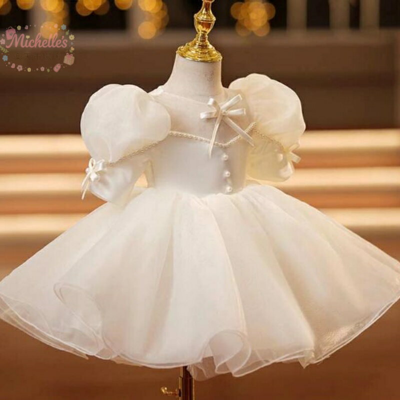 樂天商城 - 子供ドレス 結婚式 ノースリーブ 半袖 ベビードレス ホワイト サテン セレモニードレス リトルプリンセスドレス ウエディングドレス フラワーガール 女の子 キッズ 小学生 七五三 誕生日 お宮参り ピアノ お祝い 80-160