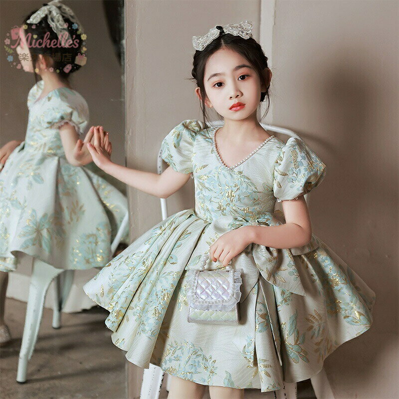 乐天商城 - 子供ドレス ショート丈 プリント花柄 リボン 可愛い 女児ドレス ワンピース ショート 入学式 卒業式 誕生日 女の子ドレス パフスリーブ 花柄 パール オシャレ 七五三ドレス キッズドレス ギフト プレゼント 80~160cm