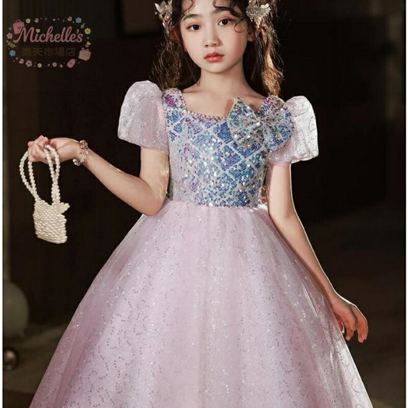 【楽天スーパーSALE】子供ドレス 女の子 ピアノ発表会ドレス ロングドレス 女児ドレス パフスリーブ プリンセスドレス 女の子ドレス スパンコール キラキラドレス キレイめ 子供 フォーマルドレス キッズドレス 演奏会ドレ - 2