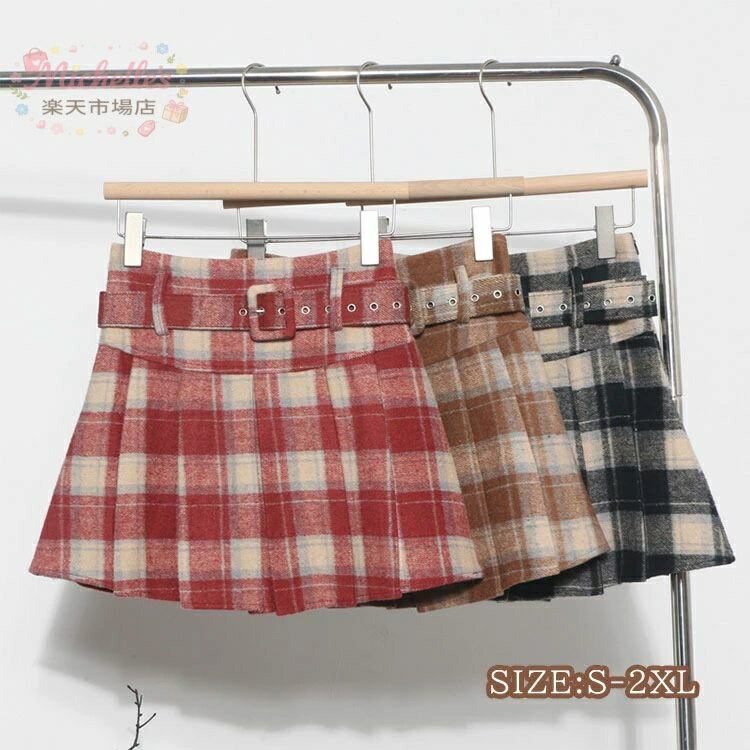 乐天商城 - 【楽天スーパーSALE】ミニスカート プリーツスカート ベルト付き レディース ハイウエスト 冬 春 キュロット おしゃれ ショート丈スカート インナーパンツ付き カジュアル Aラインスカート 通学 大人 かわいい ひざ上丈 チ