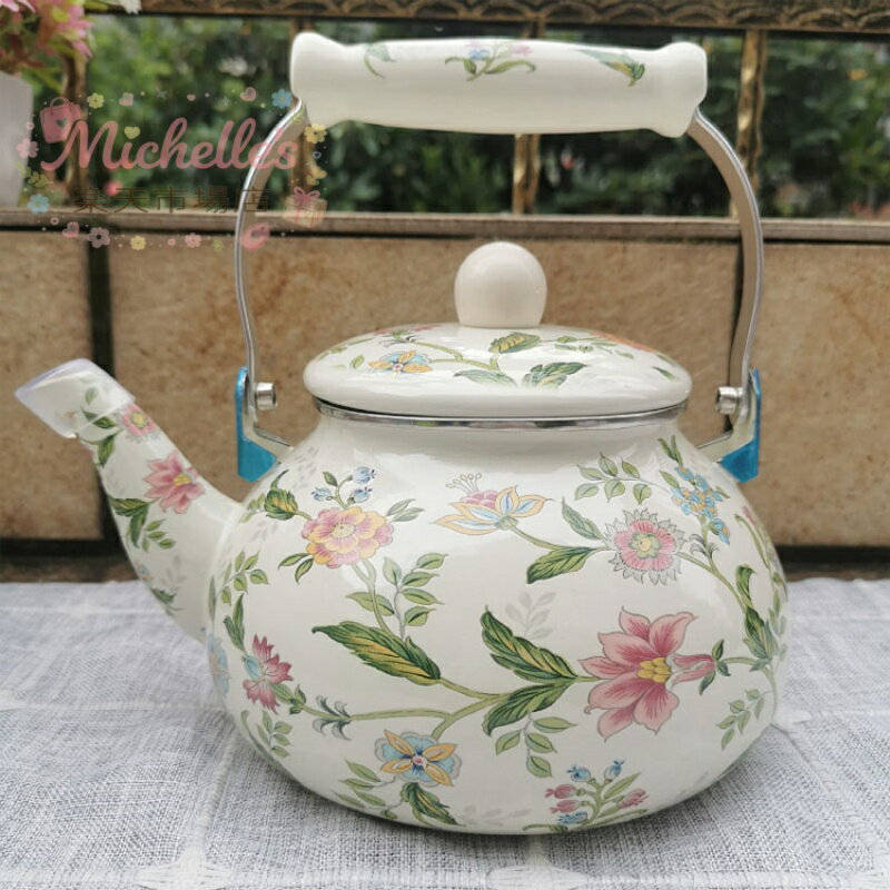 樂天商城 - やかん ホーローやかん 2.5L 大容量 ケトル 琺瑯 花柄 コンパクト 軽量 直火/ガス火/IH対応 北欧 広口 和風 バラ 湯沸かし ティーケトル