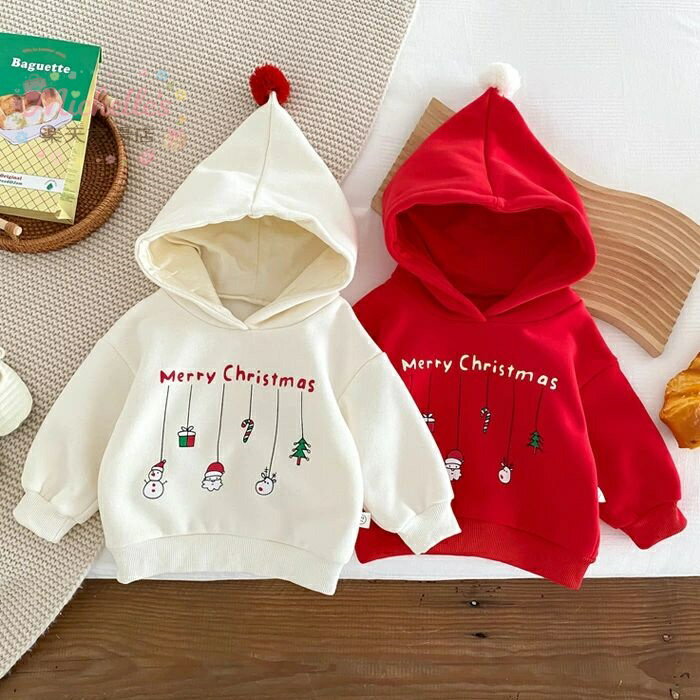 樂天商城 - クリスマス 長袖 パーカー 裏起毛 トレーナー スウェット 女の子 男の子 ベビー服 子供服 キッズ ベビー トレーナー スウェット トップス ベビー服 赤ちゃん 新生児 秋 春 冬 フード付き かわいい 73 80 90 100cm