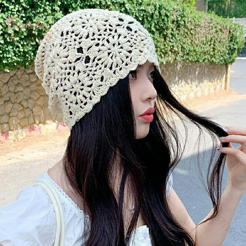 樂天商城 - レディース かぎ針編み サマーニット帽 花柄 透かし編み 無地 おしゃれ 可愛い ゆったり 小顔効果 通気 吸汗 蒸れない 保温性 春夏 キャップ 通勤 おしゃれ帽子 小顔効果帽子