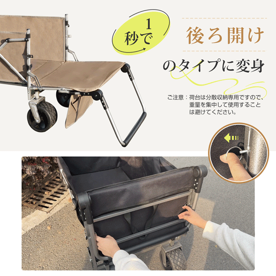 ✨20%off 先着10名様限定！✨ アウトドアワゴン 最大200L キャリーワゴン キャリーカート 2wayハンドル 折りたたみ ストッパー付 4輪 頑丈 耐荷重138kg 大容量 ワイドタイヤ 軽量 コンパクト アウトドアキャリー アウトドア キャンプ タイヤ マルチキャリー 3