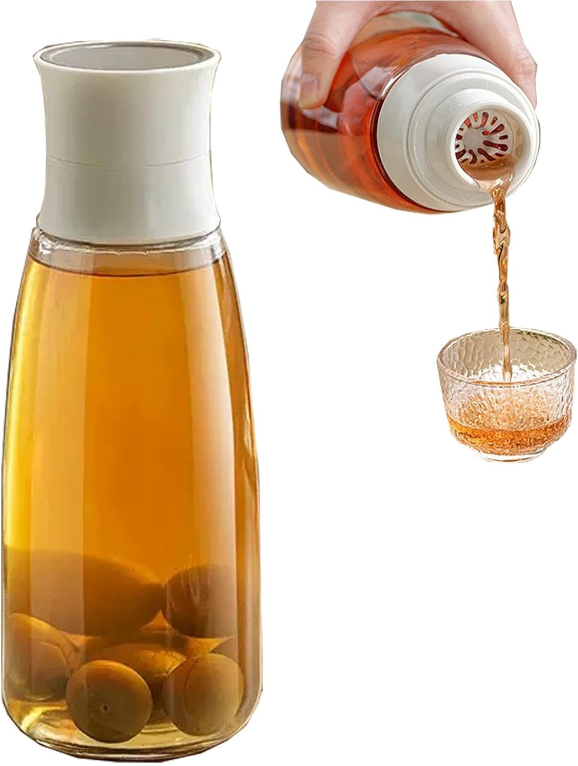 食品級ガラス瓶 果実酒瓶 1000ml/600ml 密閉瓶 泡酒瓶 ? シリコン二重密封設計、漏斗付き蓋と内蔵スト..