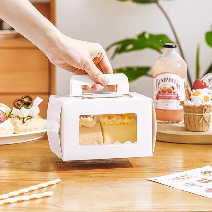 ケーキボックス 10個 ラッピング ケーキ箱 手持ち型 ケーキトレー付き 透明窓付き ミニケーキボックス 組み立てが簡単 ケーキ 箱 持ち運び可能 小さい ケーキの箱 お菓子 ギフトボックス 結婚式 誕生 16*11*CM(3)