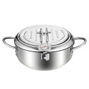 天ぷら鍋 揚げ鍋 ステンレス ふた付き 温度計付き 温度制御 油切りラック付 フライヤー 家庭用揚げ物 鍋 IH~ガス火対応(3.4L/24CM)