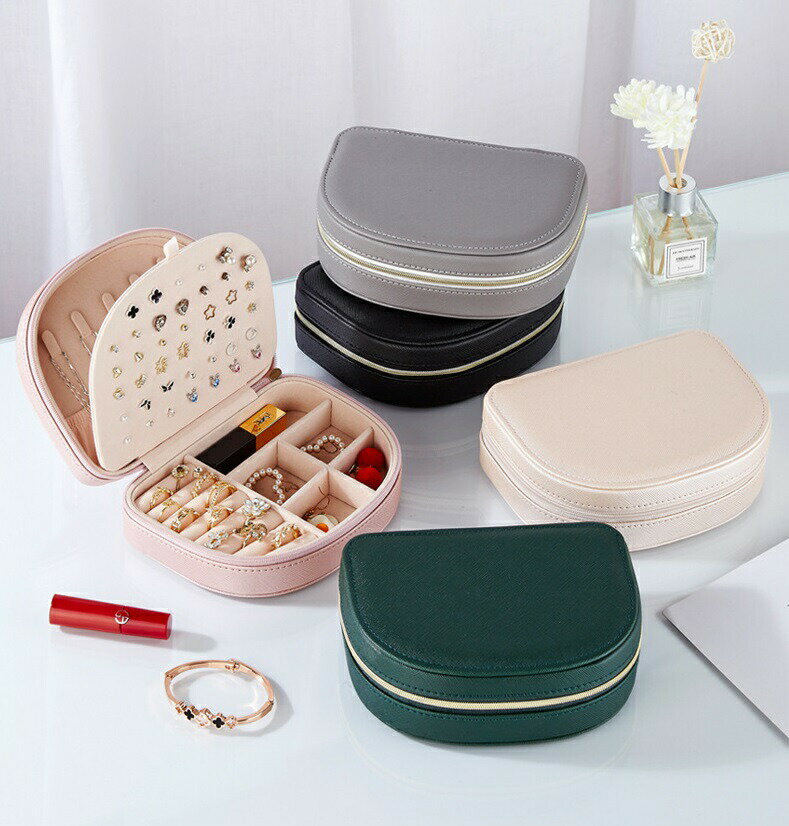小さなジュエリーボックス 半円形 小型宝石箱 旅行出張用 女性 アクセサリ ジュエリー収納 5色