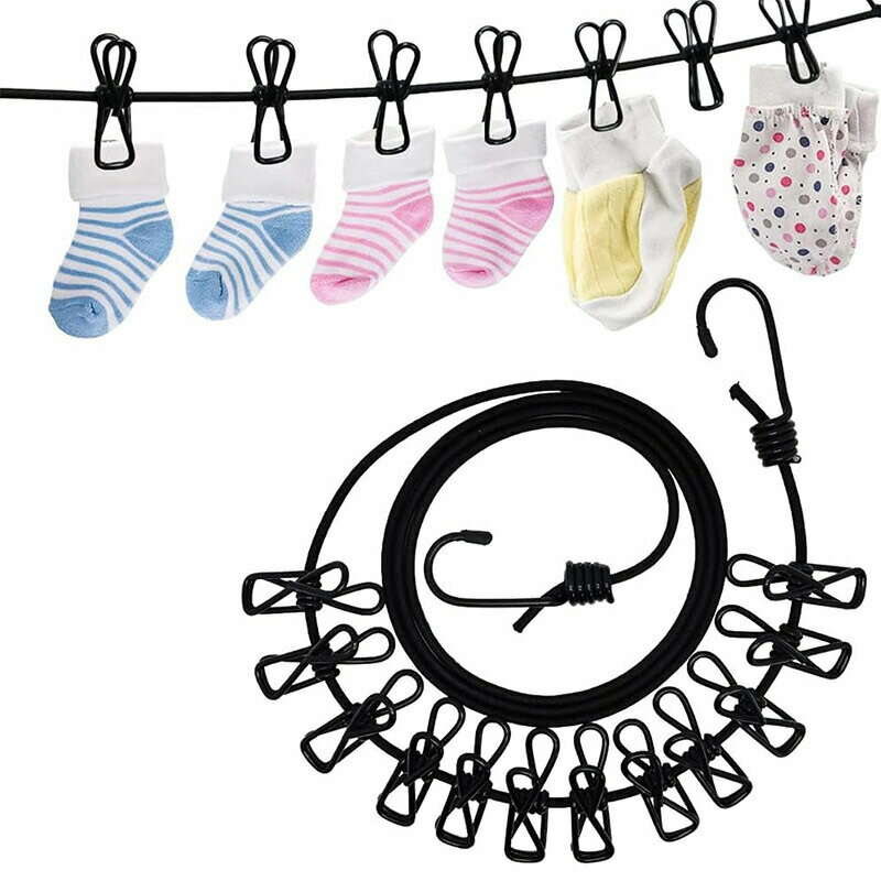 3本セット 洗濯 物干し ロープ 弾力洗濯ロープ 12個クリップ付き ハンガー ストップ 伸縮 携帯便利 旅行用 キャンプ 梅雨 部屋干し