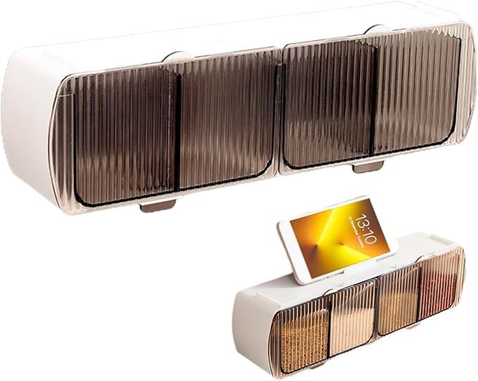 スパイスラック 粘着式壁掛け 台所用品 キッチン用 4つのグリッドデザイン 粘着調味料壁吊り下げ 収納..