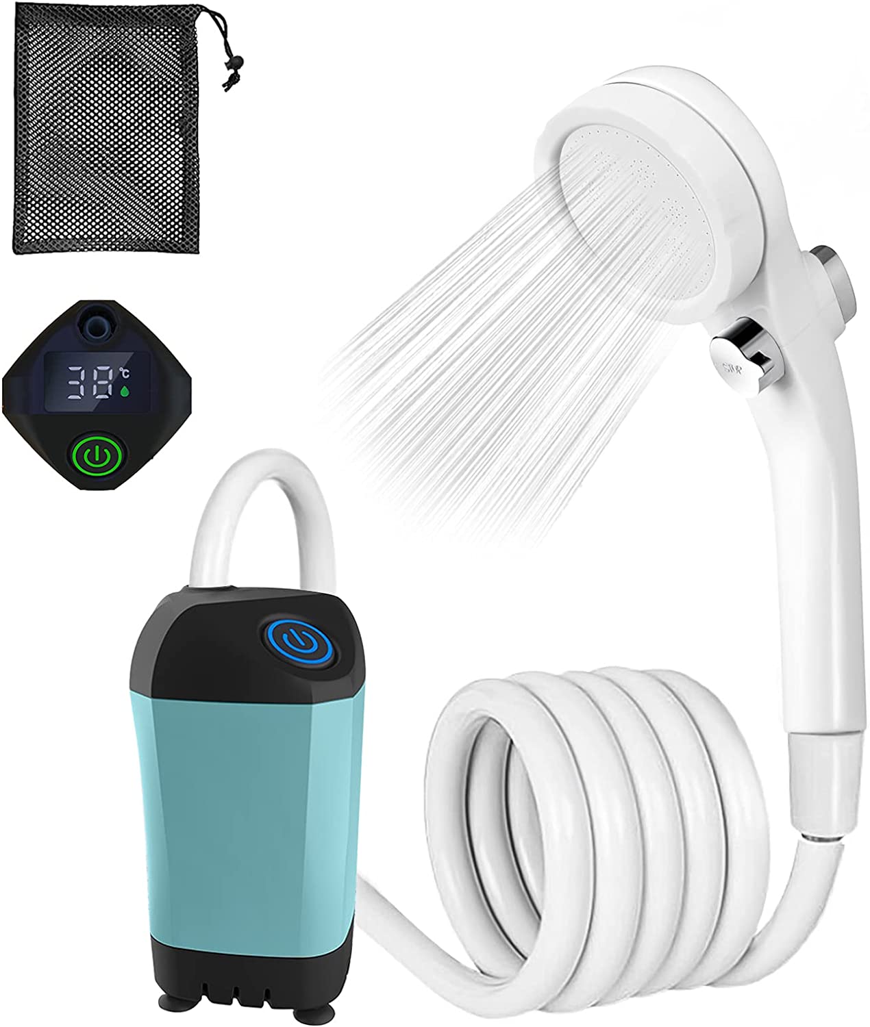 携帯用シャワー アウトドアシャワー ポータブルシャワー USB充電式 4800mAh 温度電量表示 電動シャワー..
