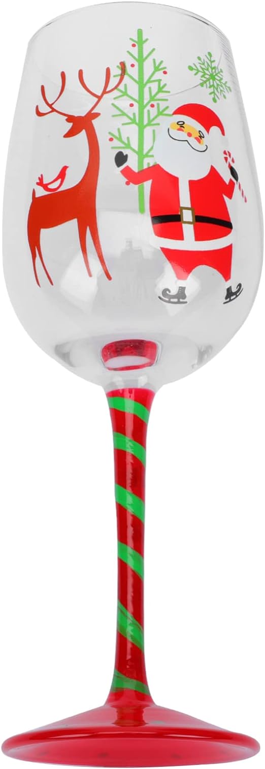 2個セット ワイングラスゴブレットステムマドガラスゴブレットクリスマスプリント 飲料ガラスカップが..