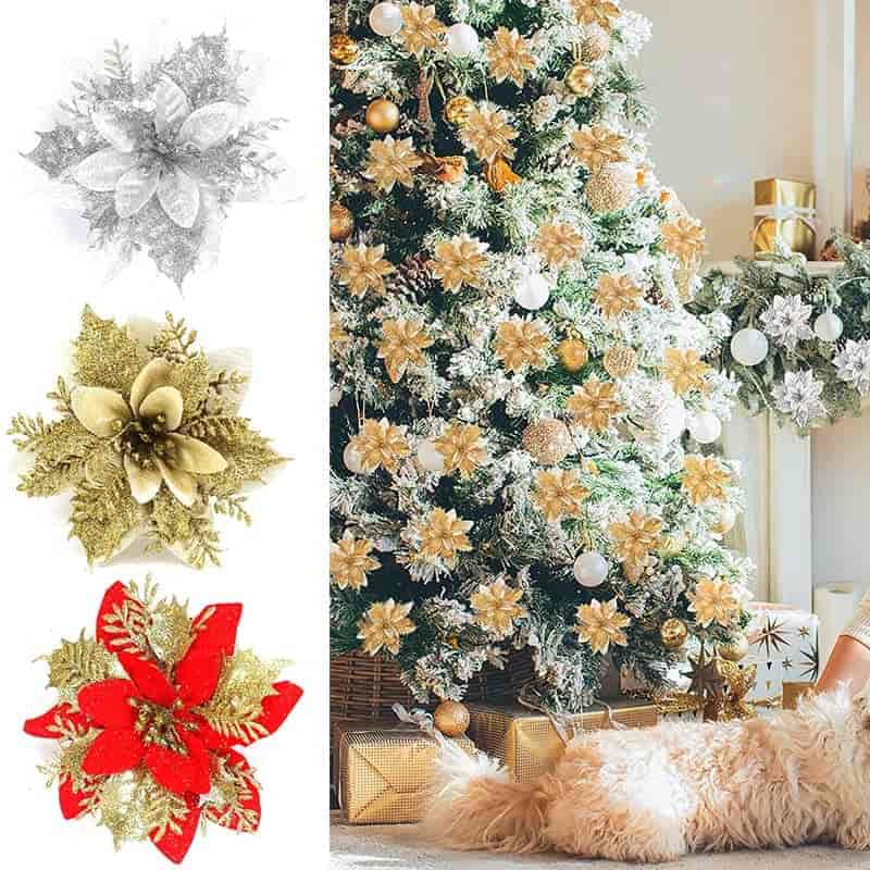 【20個】クリスマスツリーの造花 クリップ付き キラキラ クリスマスオーナメント クリスマスツリー 花..