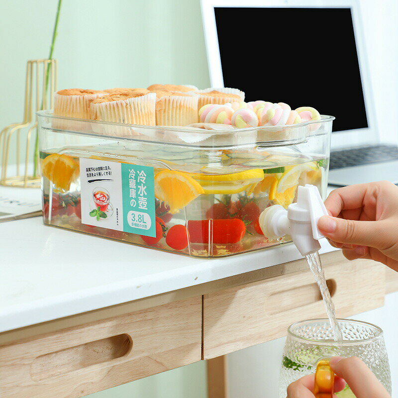 3.8L麦茶ポット お茶ポット 冷水筒 冷水ボトル 蛇口付き 蓋付き 横置き 漏れない 冷蔵庫用スピゴット ..