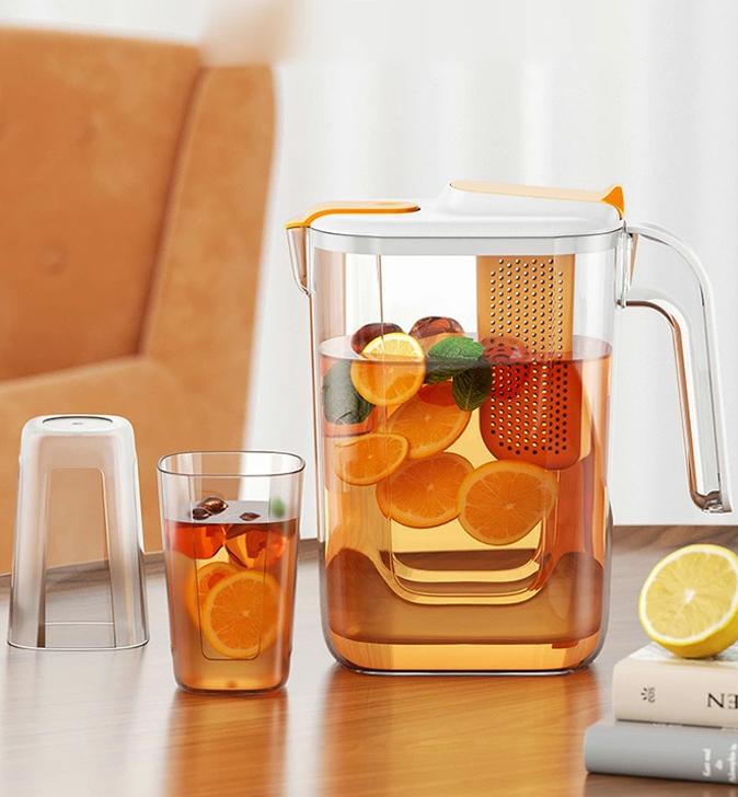 冷水ボトル コールドケトル 茶汁用 大容量 牛乳 水 フルーツ浸漬水 取り外し可能 安全 パーティー コールドアイスコーヒー アイスティー ホットティー レモネード キュウリ水 フルーツソーダ 自家製飲料 冷水 コーヒー（冷水ケトル＋4カップ）