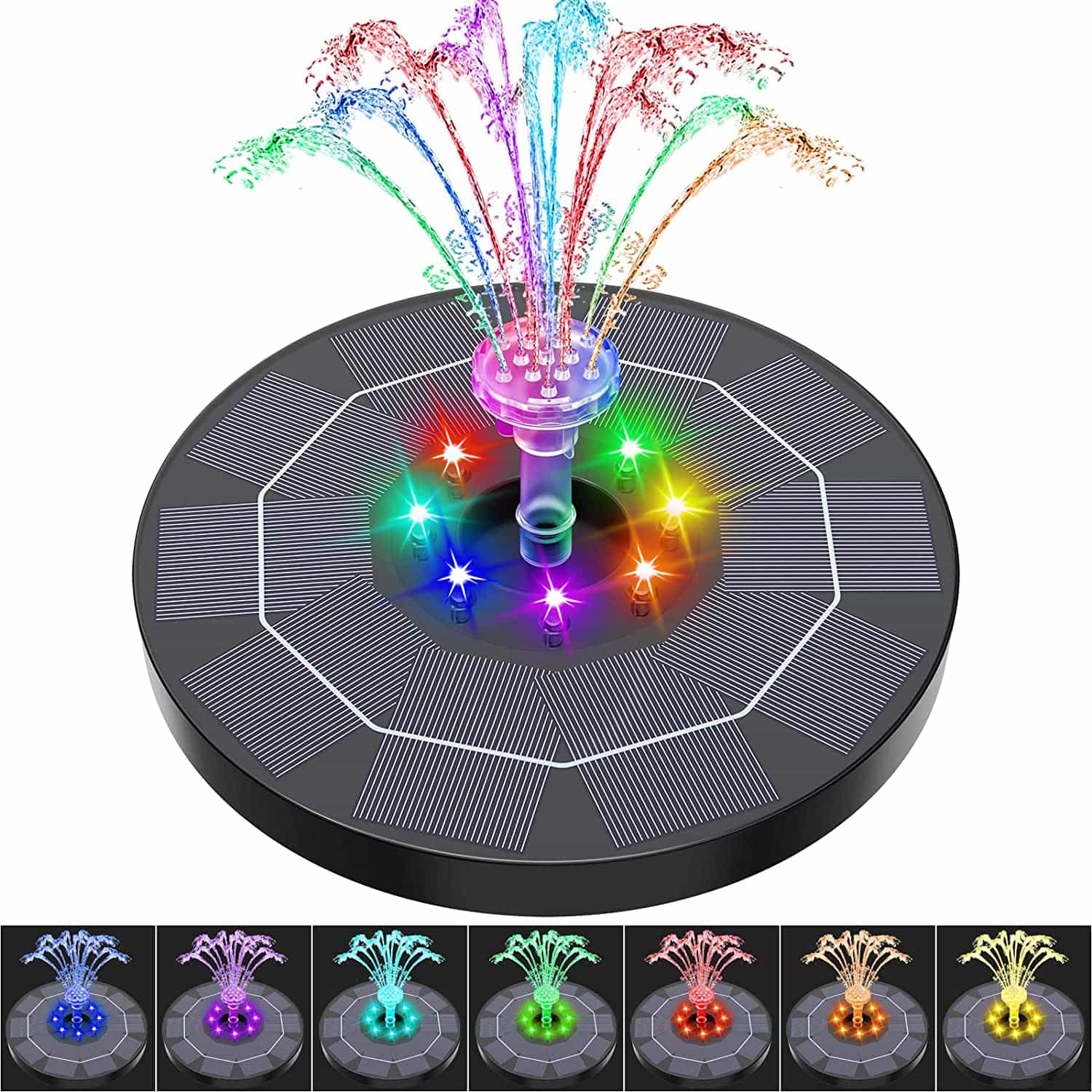 ソーラーポンプ 3W LEDライト付き ソーラー噴水ポンプ ガーデン用噴水 1500mAhバッテリー付き 太陽光充..