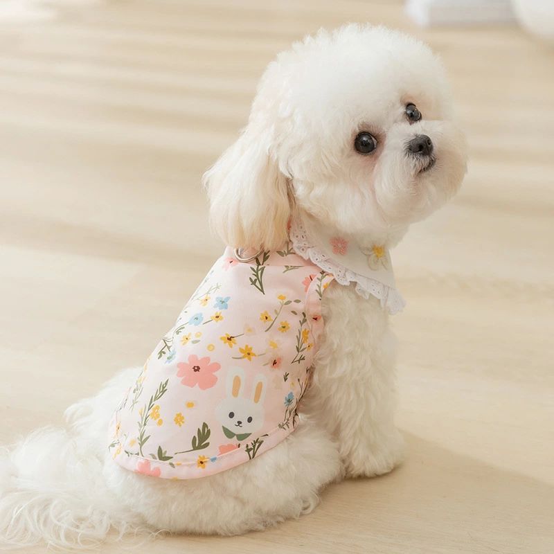 【夏のペット服】トイプードル?ビションフリーゼ用 通気性抜群ベスト ウサギ柄と小花柄デザイン 犬猫兼..