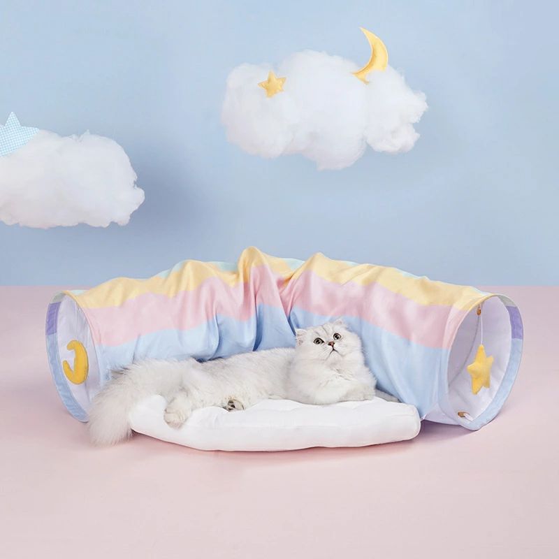 【洗える/季節対応】猫トンネルピッド3way多机能キャットハウス転がり游び=ラミアム猫用おもちち