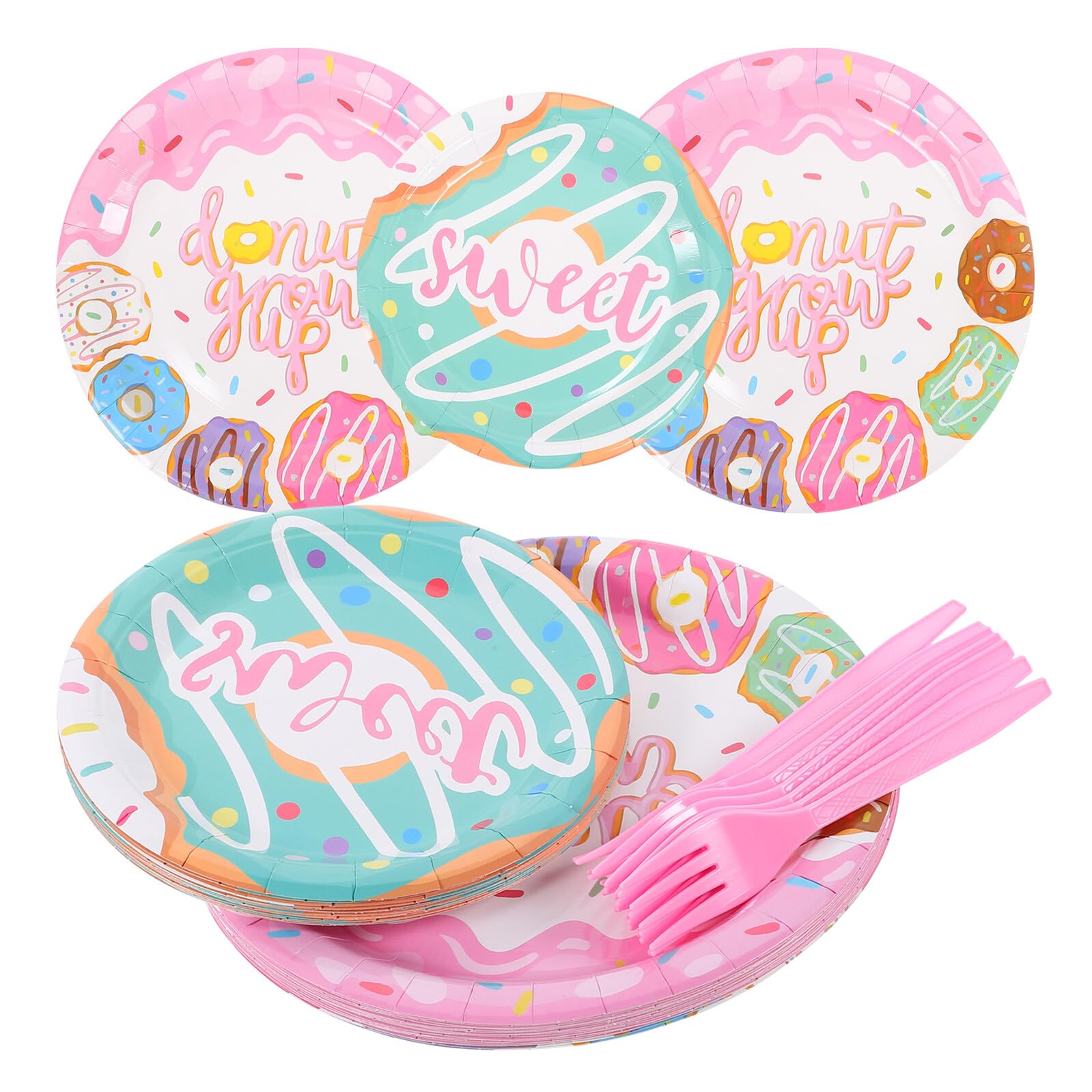 甜甜圈テーマ使い捨てフォーク付きパーティー皿 寸 寸プレート 誕生日会用かわいいデザートテーブルウ..