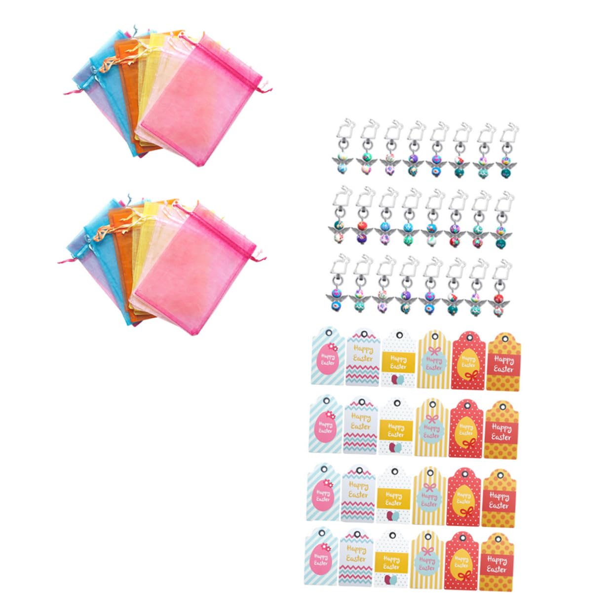 個 セット ウサギのキーホルダー ジュエリーアクセサリー Diy キーホルダー ペンダント イースターキーリング キーホルダーリング バッグチャーム うさぎ型バ...