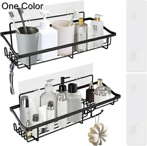 2段 浴室用ラック お風呂収納ラック 強力粘着固定 お風呂の壁に シャワーラック シャワー用品 シャンプーラック 水切り 風呂場 洗面所収納洗面台収納棚 石鹸 シェーバーホルダー キッチン 調味料ラック オフィス 壁掛けバスシェルフ2段式 ブラック