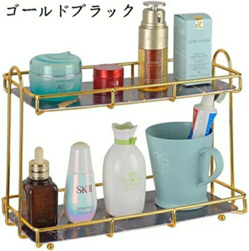 シャンプーラック バスルーム収納ラック 浴室用ラック バスルームの棚 シャワーラック シャンプーシェルフ 洗面台ラック 洗面台収納 ウォールラック 小物仕上げ スパイスラック バスルーム/洗面台/キッチン収納壁棚 (中二層,ゴールデンホワイト) 2
