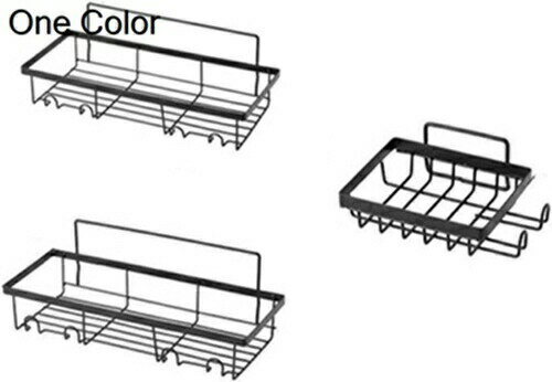 浴室用ラック 強力粘着固定 シャンプーラックステンレス 水切り 風呂場洗面所収納壁掛け棚 石けん皿 収納ラック 3段式 穴あけ不要 キッチンラックトレイラック 強力テープ6個付き ブラック 3点セット